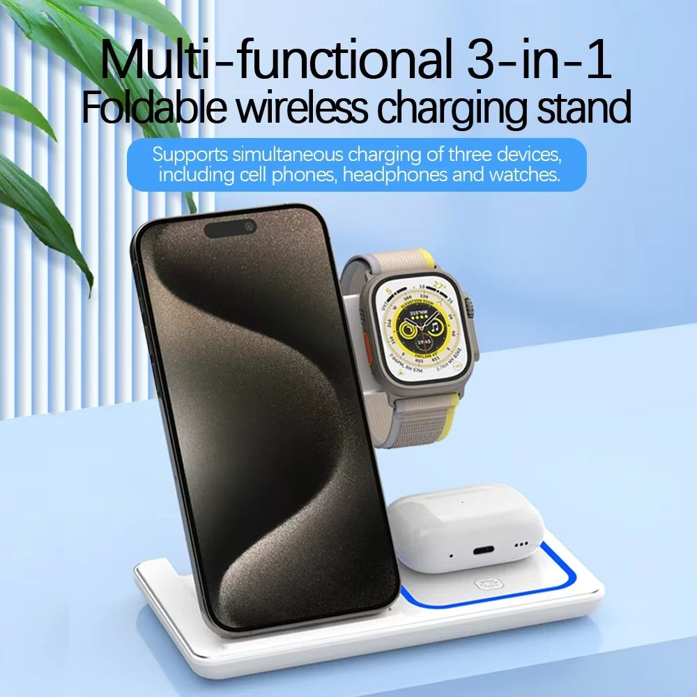 3-in-1 Fast Wireless Charging Station for iPhone, Apple Watch & AirPods Pro – High-Speed Home Dock