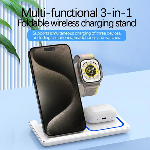 3-in-1 Fast Wireless Charging Station for iPhone, Apple Watch & AirPods Pro – High-Speed Home Dock